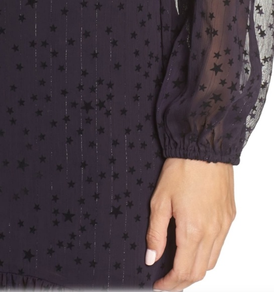 Avec Les Filles Flocked Star Ruffle Dress Navy/Blk - Picture 2 of 8